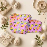 Bright Pink Easter Chick Rocking Horse Wrapping Paper