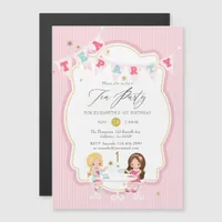 Pink and Gold Girl 1st Birthday Tea Party Magnetic Invitation