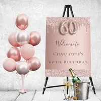 60th birthday party rose gold welcome foam board