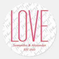 Wedding Nothing Fancy Custom Couple Modern Red Classic Round Sticker