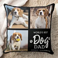World's Best DOG DAD Custom 3 Photo Collage Throw Pillow