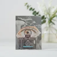 Surreal Retro Camera Eyeball and Snake collage art Postcard