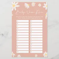 Pink Name Race Baby Shower Game card