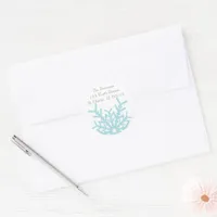 Teal Blue Winter Snowflake on White Return Address Classic Round Sticker