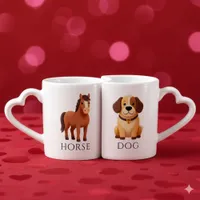 Horse 馬 Dog 狗 Chinese Zodiac Coffee Mug Set