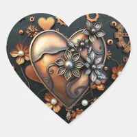 Steampunk Copper Metal Gears and Heart Heart Sticker