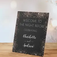 Wedding black rose gold welcome pedestal sign