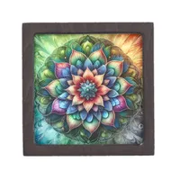 Celestial Neon Mandala with Vibrant Abstract Gift Box