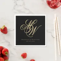 Black Gold Chic Monogram Wedding Napkins