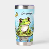 Cute Frog on a Lily Pad Cute Personalized Insulated Tumbler