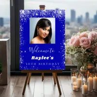 Birthday royal blue silver glitter photo welcome foam board