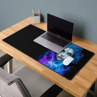 Mystery Woman Emerging from Blue & Purple Flames Desk Mat