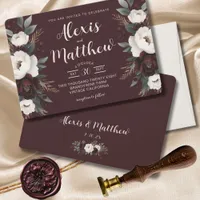 Rustic Elegance Burgundy Floral Wedding  Invitation