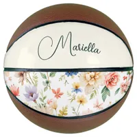 Personalized Pretty Floral Elegant Script Name Basketball