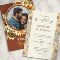 Fall Sunflower Burnt Orange Custom Photo Wedding Foil Invitation