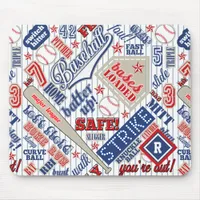 Baseball Typography Red White Blue Stripes ID770 Mouse Pad