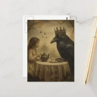 Retro Fantasy Child a Royal Raven Tea Party  Postcard