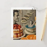 Surreal Collage Sweet Thoughts Coffee Swim Lady Postcard