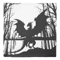 Black Silhouette Dragon on White - Fantasy | Duvet Cover