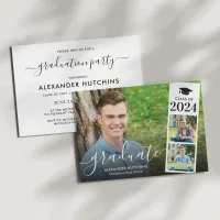 Graduation Party 3 Photo Collage Modern Invitation