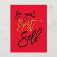 Be Your Best Self Motivational Quote Red Postcard