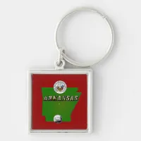 Arkansas Map, Seal and State Faux Quarter Keychain