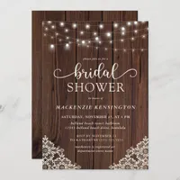 Romantic Wood String Lights Lace Bridal Shower Invitation