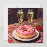 Strawberry Donuts, Champagne and Rose Valentine's  Holiday Card