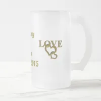 Custom Bride Groom Love Heart Frosted Glass Mug