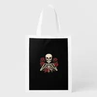 Skeleton Heart Hands With Red Roses – Romantic Got Grocery Bag