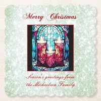 Green Glitter Christmas Stained Glass Candles Paper Coaster