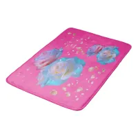 Water Droplets on Pink & Blue Roses on Pink | Bath Mat