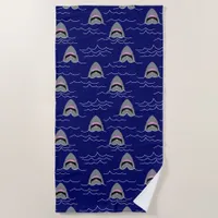 Cartoon Great White Shark Ocean Waves Surfer Beach Towel