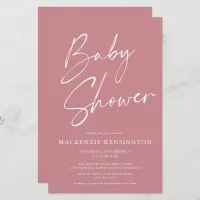 Budget Dusty Rose Simple Script Baby Shower