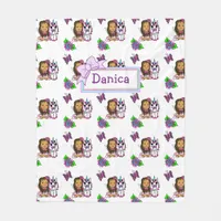 Personalized Fairy and Unicorn with Bow Purple Fleece Blanket