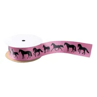 Black Horses Horse Rider Pink Birthday Cake Satin Ribbon