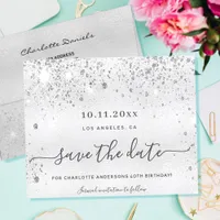 Budget birthday silver glitter metal save the date