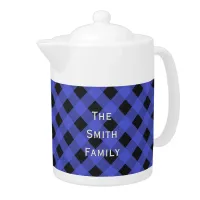 Blue Black Buffalo Plaid Checkered Rustic Country Teapot