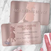 Posh Cleaning Service Brushed Metallic Rose Gold Business Card