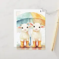 Two Baby Goats on a Rainy Day Postcard