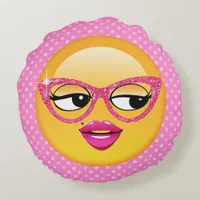 Emoji Flirty Girl ID227 Round Pillow