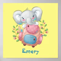 Cute Baby Elephant With A Backpack Personalized Poster