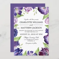 Elegant Ultra Violet Watercolor Tulips Wedding Invitation