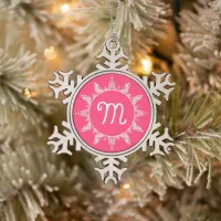 Pink White Monogram Snowflake Star Christmas Tree Snowflake Pewter Christmas Ornament