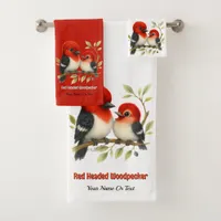 Feisty Red-headed Woodpecker Bath Towel Set