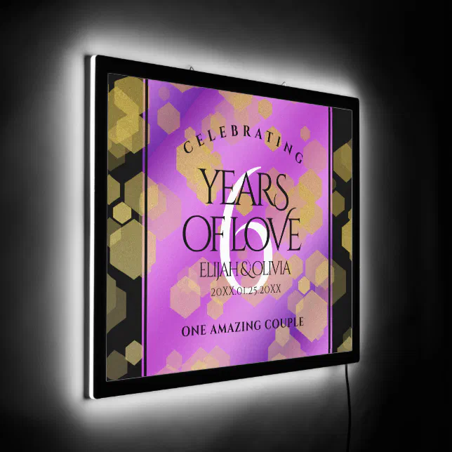 Elegant 6th Amethyst Wedding Anniversary LED Sign