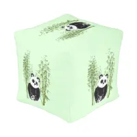 Cute Panda Sitting in Bamboo Pouf