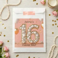 Elegant Sweet 16 Gold Pearl Pink Balloons Favor Bag