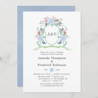 Floral Monogram Crest Wedding Rehearsal Dinner Invitation