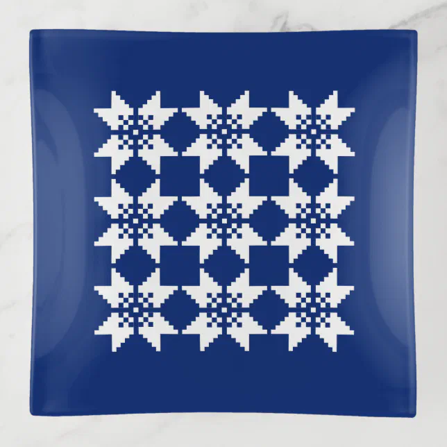 Christmas Nordic Knit Pattern White Snowflake Blue Trinket Tray